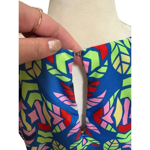 Mara Hoffman Blue Green Red Printed Sleeveless Keyhole Mini Dress - 8 - Picture 7 of 10
